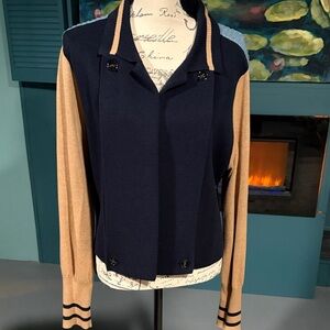 CAbi Navy and Camel Ribbed Cardigan